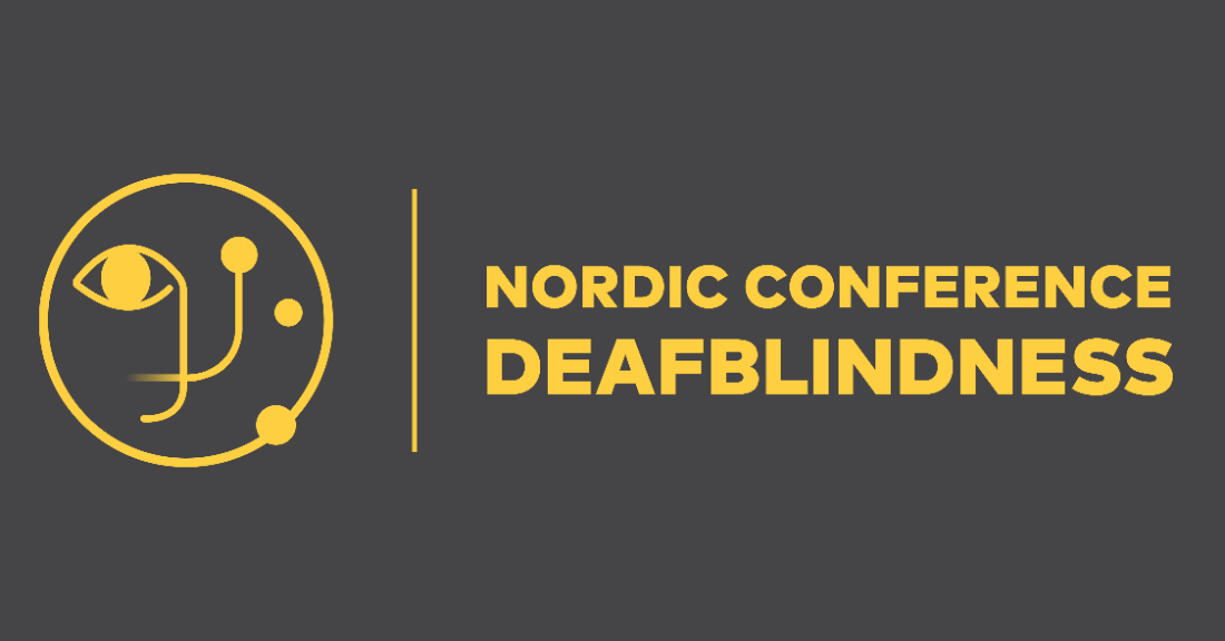 Logo for the Nordic Conference on Deafblindness. A stylized line-art icon combining an eye and facial profile appears to the left of the conference name in yellow text on a dark grey background