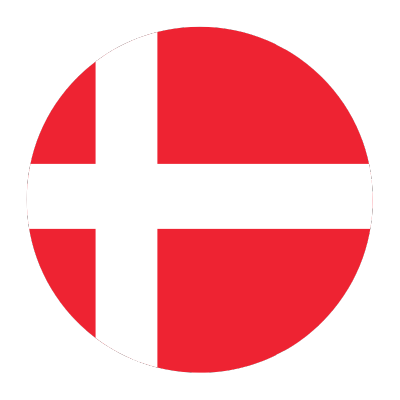 Rund illustrasjon av det danske flagget.