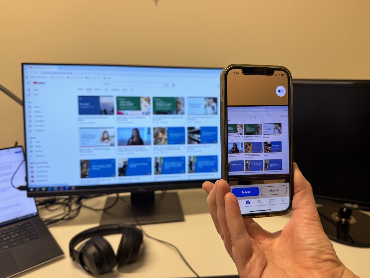 Appen Be my Eyes AI pekas mot en dataskärm