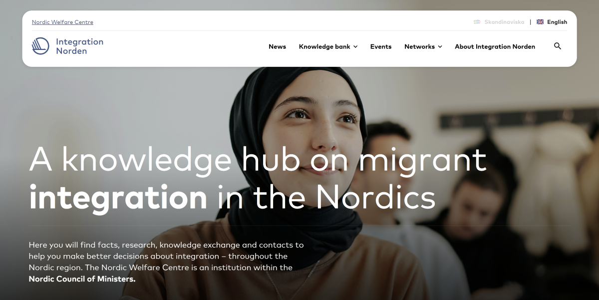 Picture of the front page of the site Integration Norden