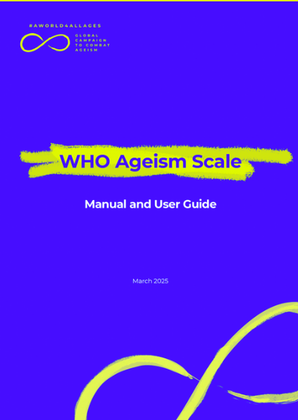 Blue cover of the report with the text QHO Ageism Scale, Manual and User Guide.